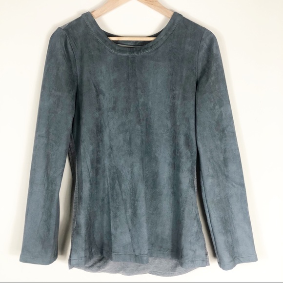 Miilla Clothing Tops - Miila Gray Faux Suede Open Back Blouse
